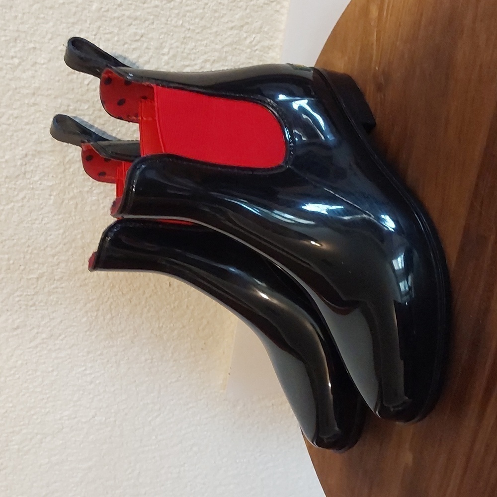 Ralph Lauren| Womens Black/ Red Preppy Mod Short Rubber Rain Boots Sz.7
